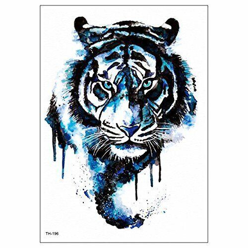 Pretty Blue Tiger Temporary Waterproof Tattoos Fake Body Sticker Art Women Mens