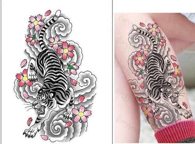 Tiger Flowers Temporary Tattoo Sticker Women Men Waterproof Fake Arm tattoos