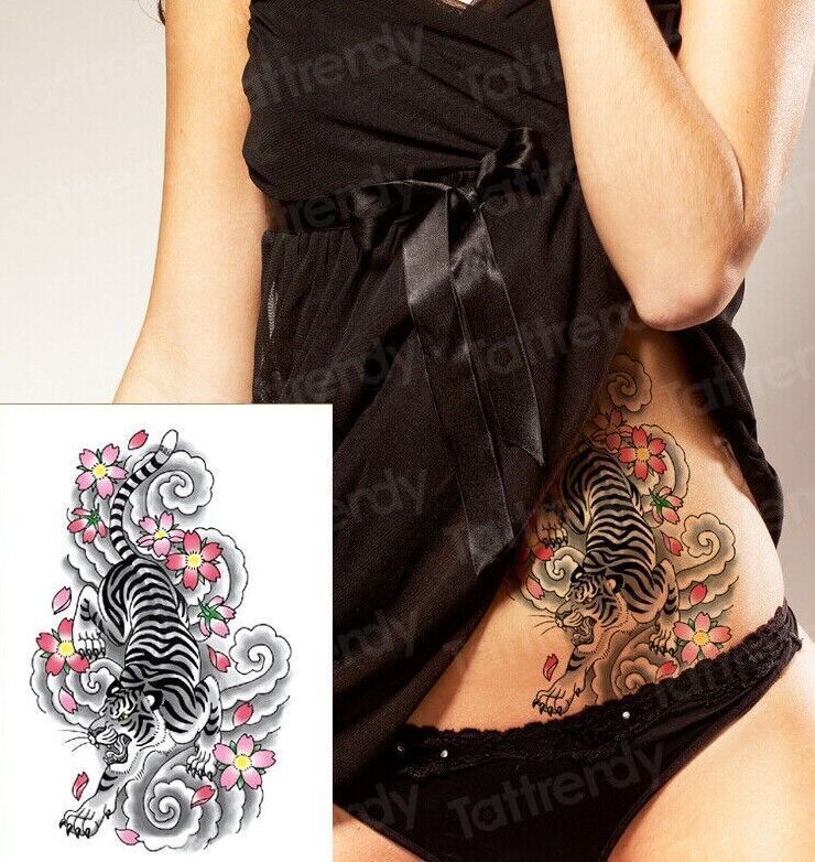 Tiger Flowers Temporary Tattoo Sticker Women Men Waterproof Fake Arm tattoos