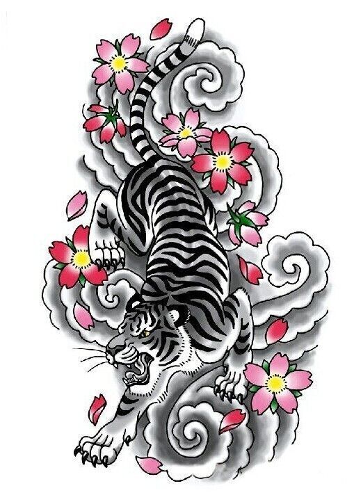 Tiger Flowers Temporary Tattoo Sticker Women Men Waterproof Fake Arm tattoos
