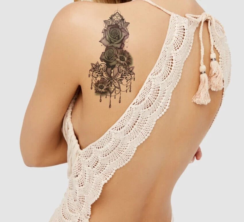 Womens Roses Flower Temporary Tattoo Waterproof Body Back Arm Leg Pretty tattoos