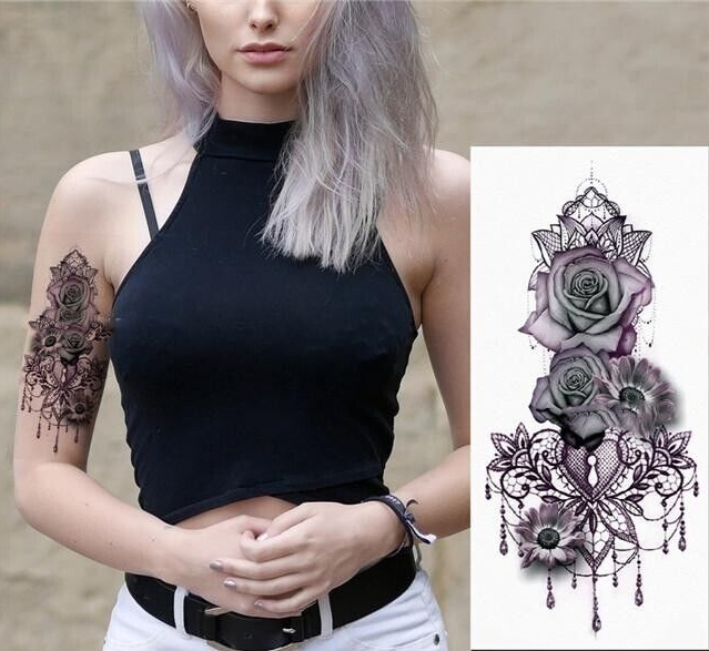 Womens Roses Flower Temporary Tattoo Waterproof Body Back Arm Leg Pretty tattoos