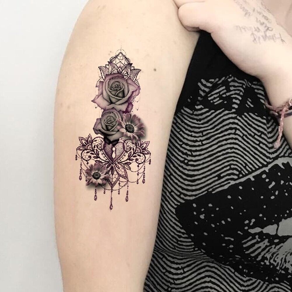 Womens Roses Flower Temporary Tattoo Waterproof Body Back Arm Leg Pretty tattoos