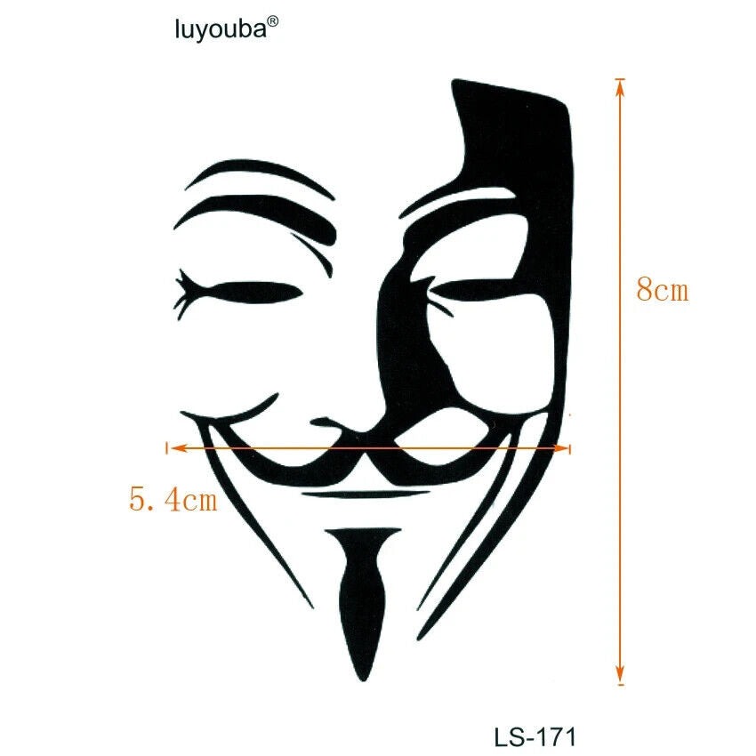 Guy Fawkes Mask Temporary Tattoo Waterproof men Women tattoos V for vendetta