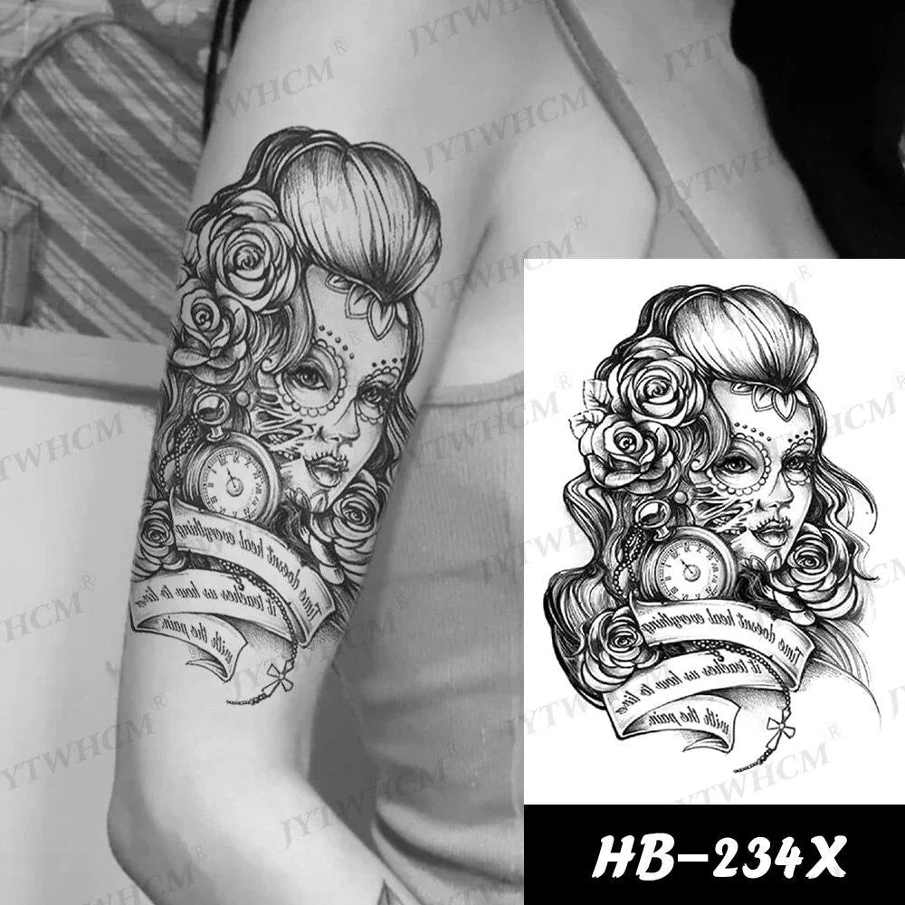 Womens Temporary Tattoos Time Doesn't Heal Death Sleeve Arm Body women tattoo