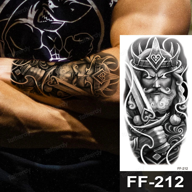 Greek God Ares Sword King Mens Womens Temporary Tattoo Fake Tattoos Waterproof
