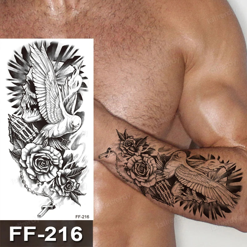Death Dove Pray Flowers Mens Womens Temporary Tattoo Fake Tattoos Waterproof