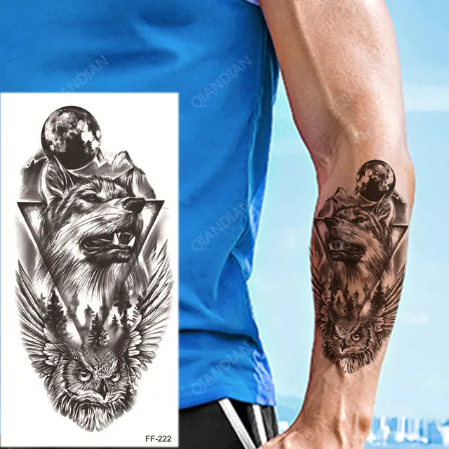Wolf Owl Forest Moon Nature Mens Womens Temporary Tattoo Fake Tattoos Waterproof