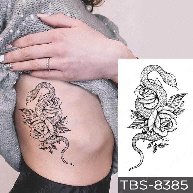 Snake and Roses Arm Tattoo Womens Temporary Tattoos Mens Arm Leg Festival Body