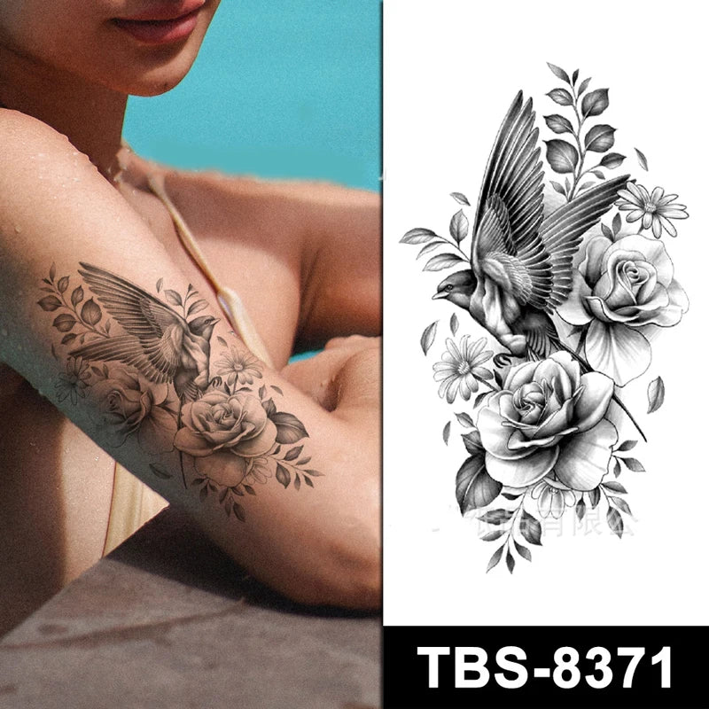 Bird Flowers Temporary Tattoo Fake Sticker Womens Tattoos Arm Leg Waterproof