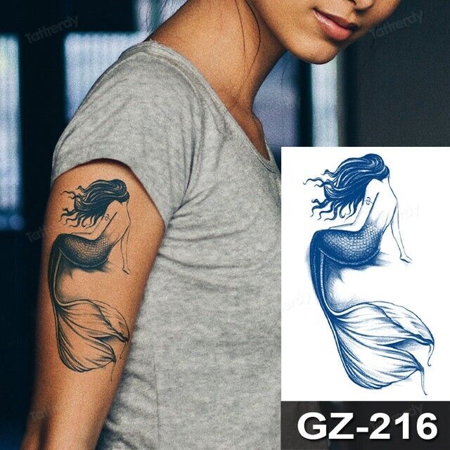 Mermaid SEMI PERMANENT Temporary Tattoos Waterproof Womens Mens Body Leg Tattoo