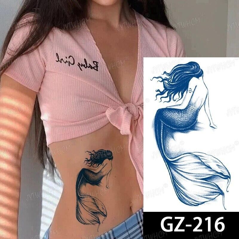 Mermaid SEMI PERMANENT Temporary Tattoos Waterproof Womens Mens Body Leg Tattoo