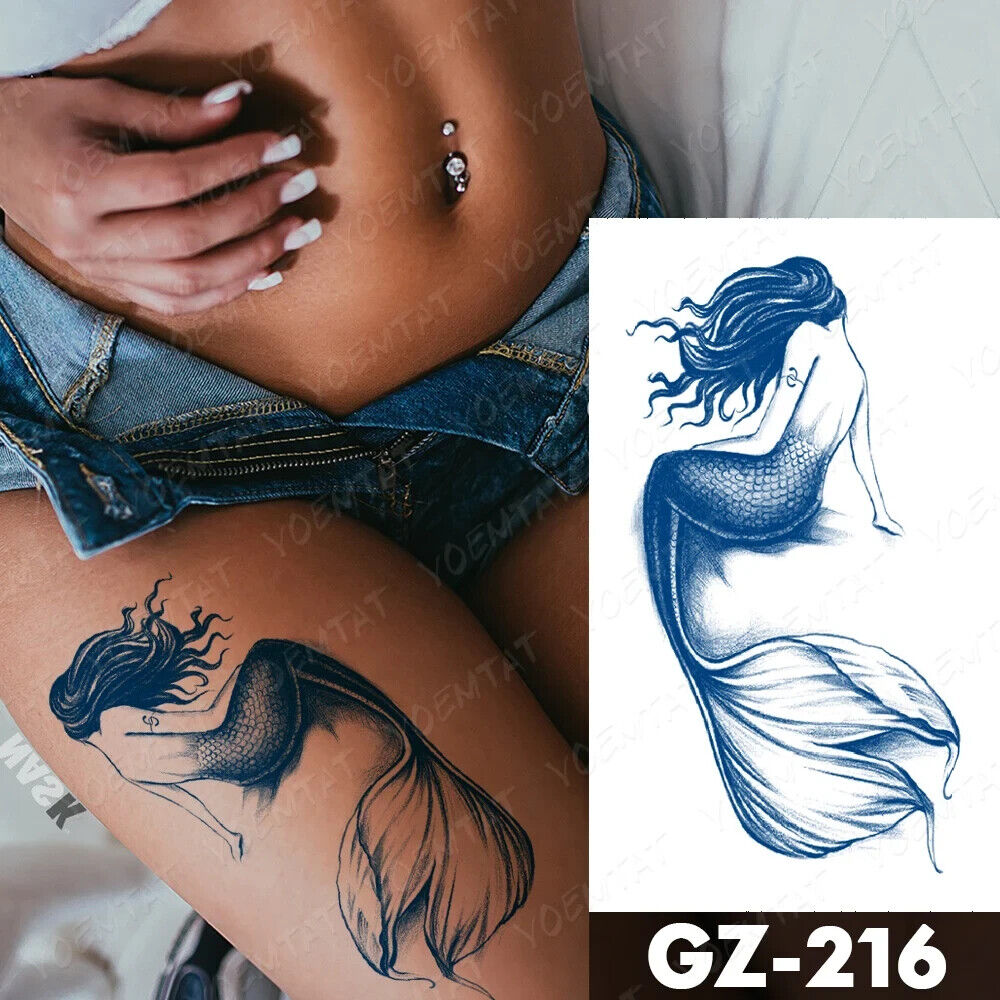 Mermaid SEMI PERMANENT Temporary Tattoos Waterproof Womens Mens Body Leg Tattoo