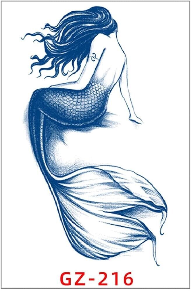 Mermaid SEMI PERMANENT Temporary Tattoos Waterproof Womens Mens Body Leg Tattoo