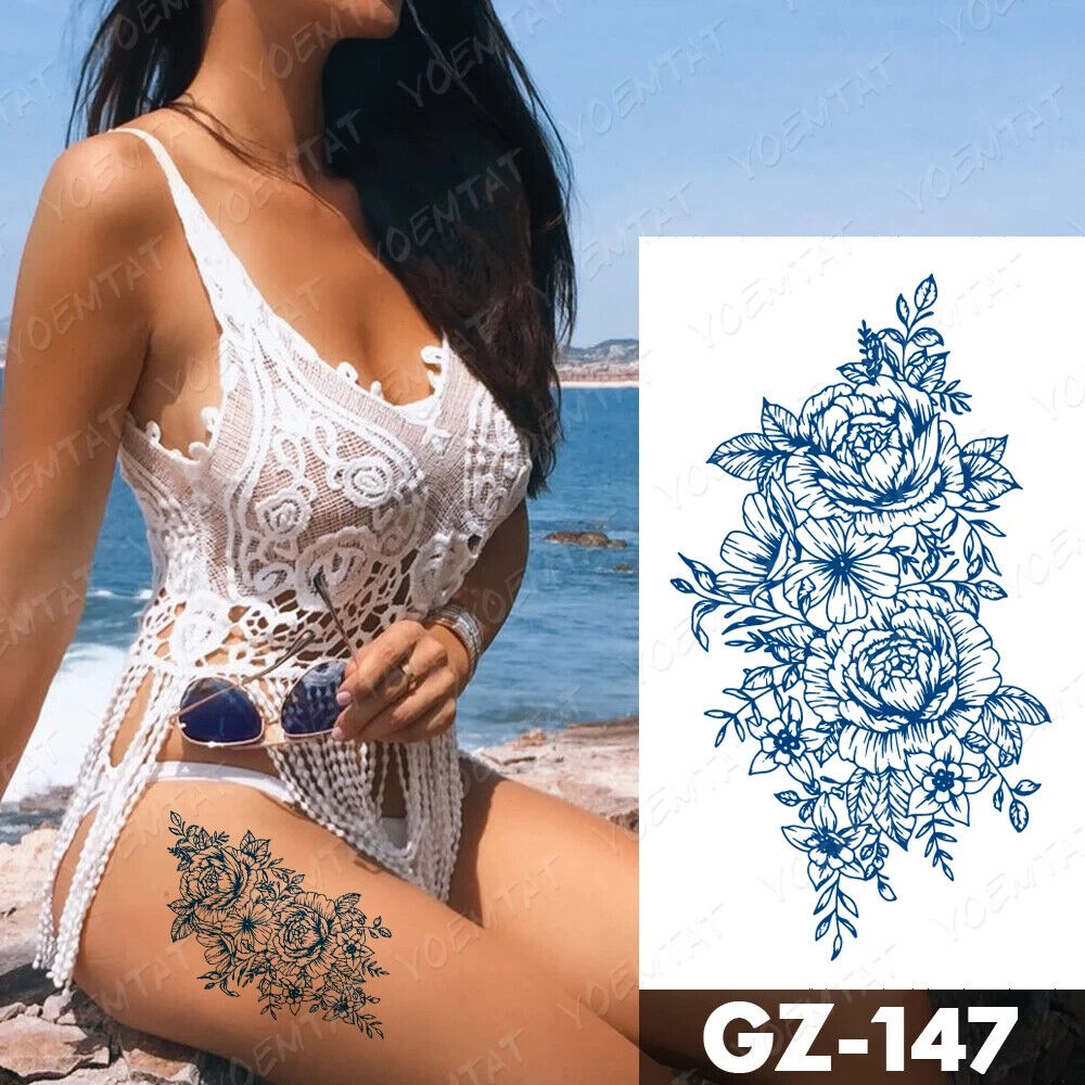 Sexy Flowers SEMI PERMANENT Temporary Tattoos Waterproof Womens Arm Body Leg
