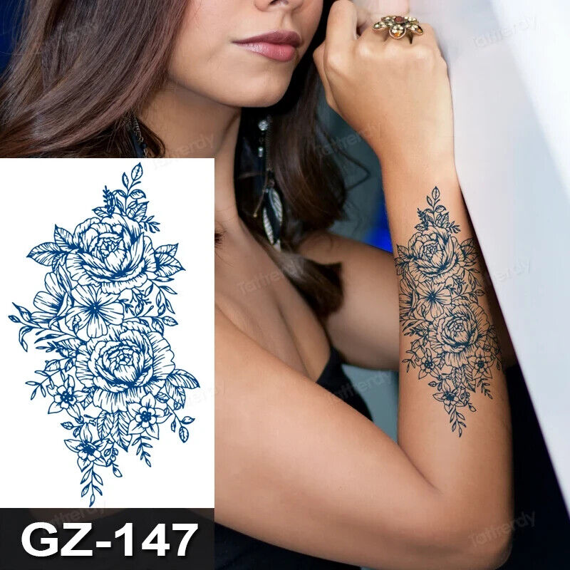 Sexy Flowers SEMI PERMANENT Temporary Tattoos Waterproof Womens Arm Body Leg