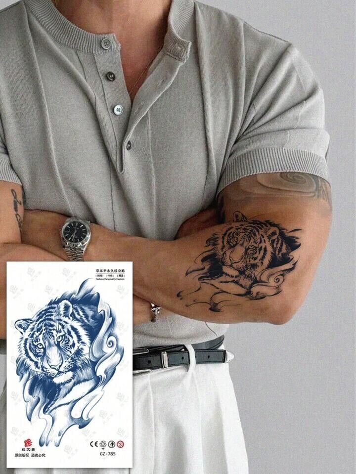 Tiger Sexy SEMI PERMANENT Temporary Tattoos Long Lasting Womens Mens Body Leg