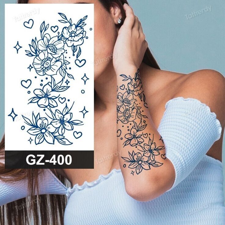 Flowers Stars Hearts SEMI PERMANENT Temporary Tattoos Waterproof Womens Tattoo