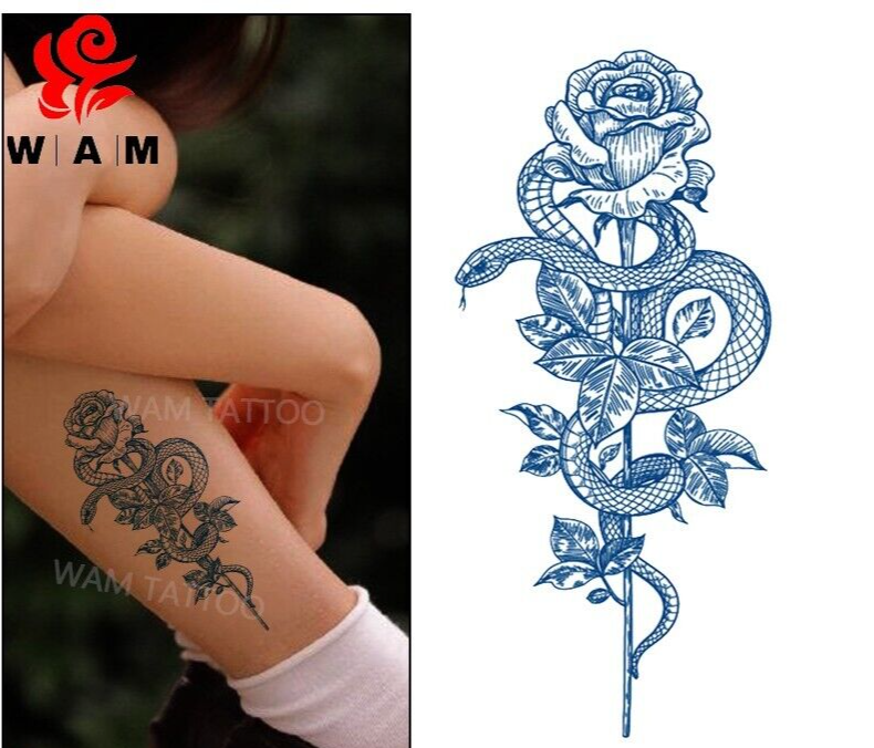 Snake Rose SEMI PERMANENT Temporary Tattoos Womens Mens Waterproof Tattoo Body