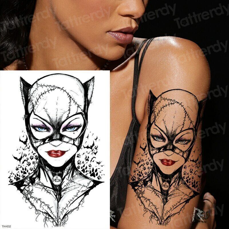 Halloween Cat Woman Tattoo Temporary Tattoos Mens Womens Fake Sticker Batman