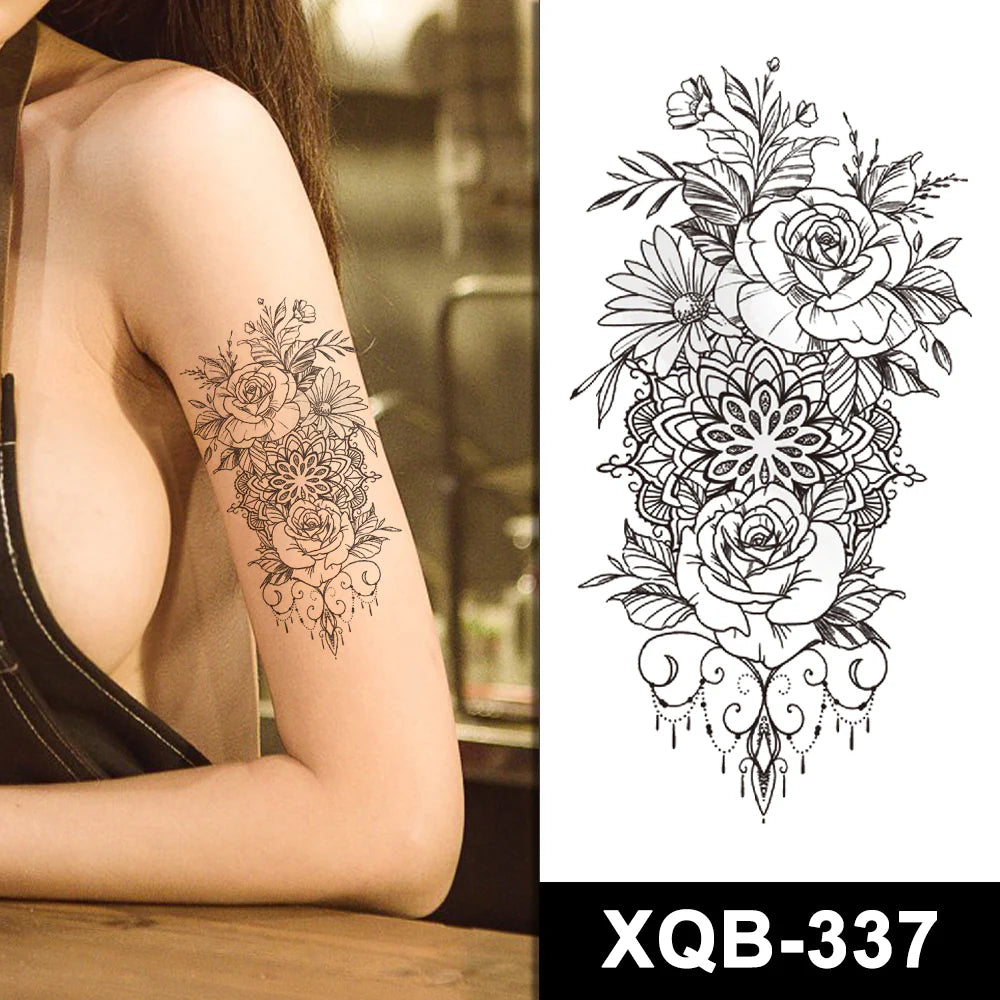 Flower Pattern Womens Temporary Tattoo Fake Sticker Womens tattoos leg arm Body