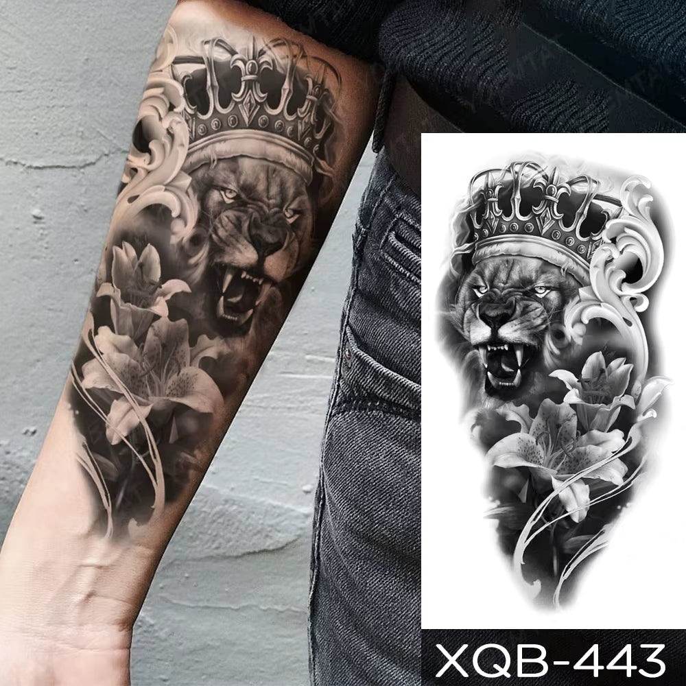 Lion King Flower Waterproof Temporary Tattoo Fake Sticker Womens Mens Arm Leg