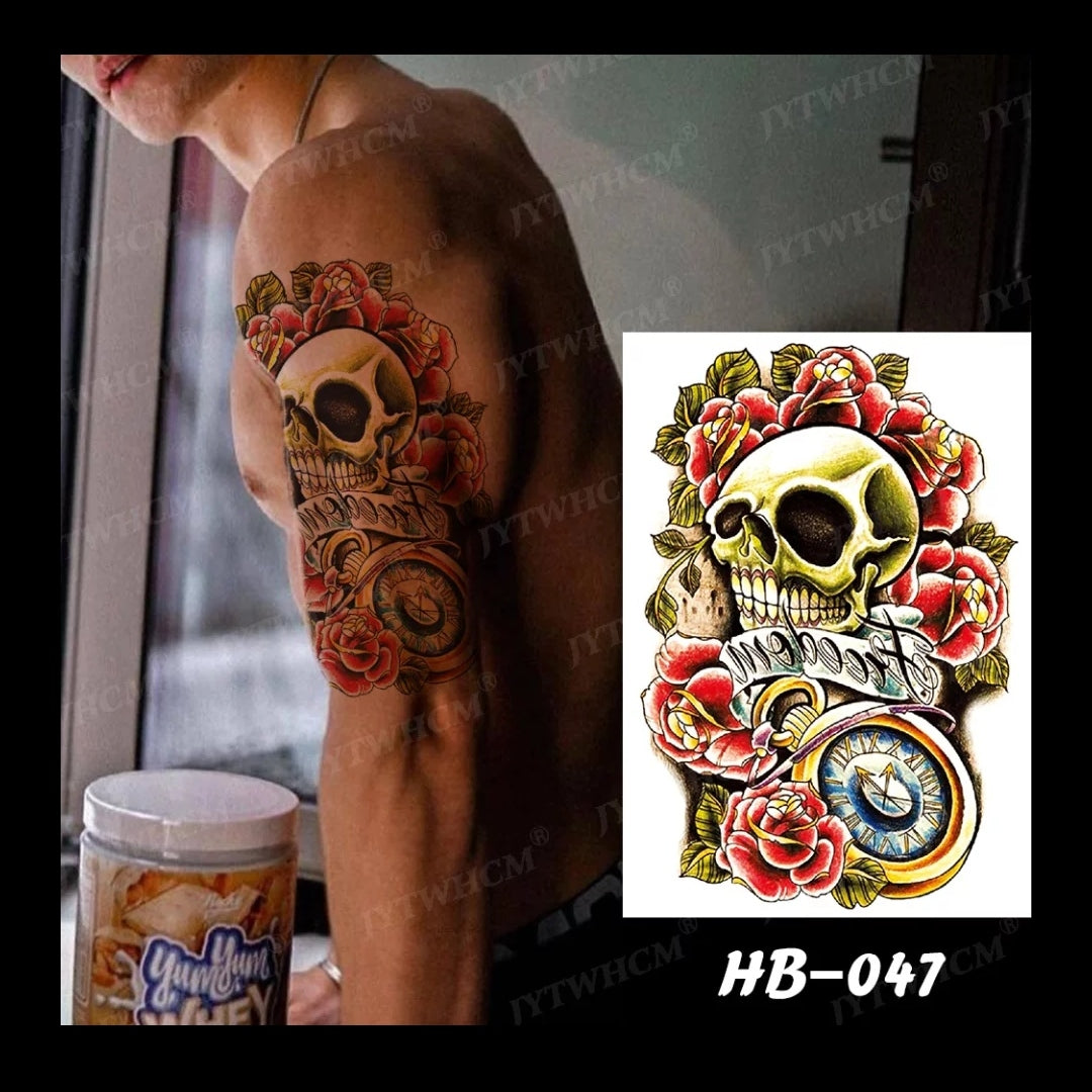 Skull Roses Temporary Tattoo Sticker Women Mens tattoo Waterproof Fake Arm