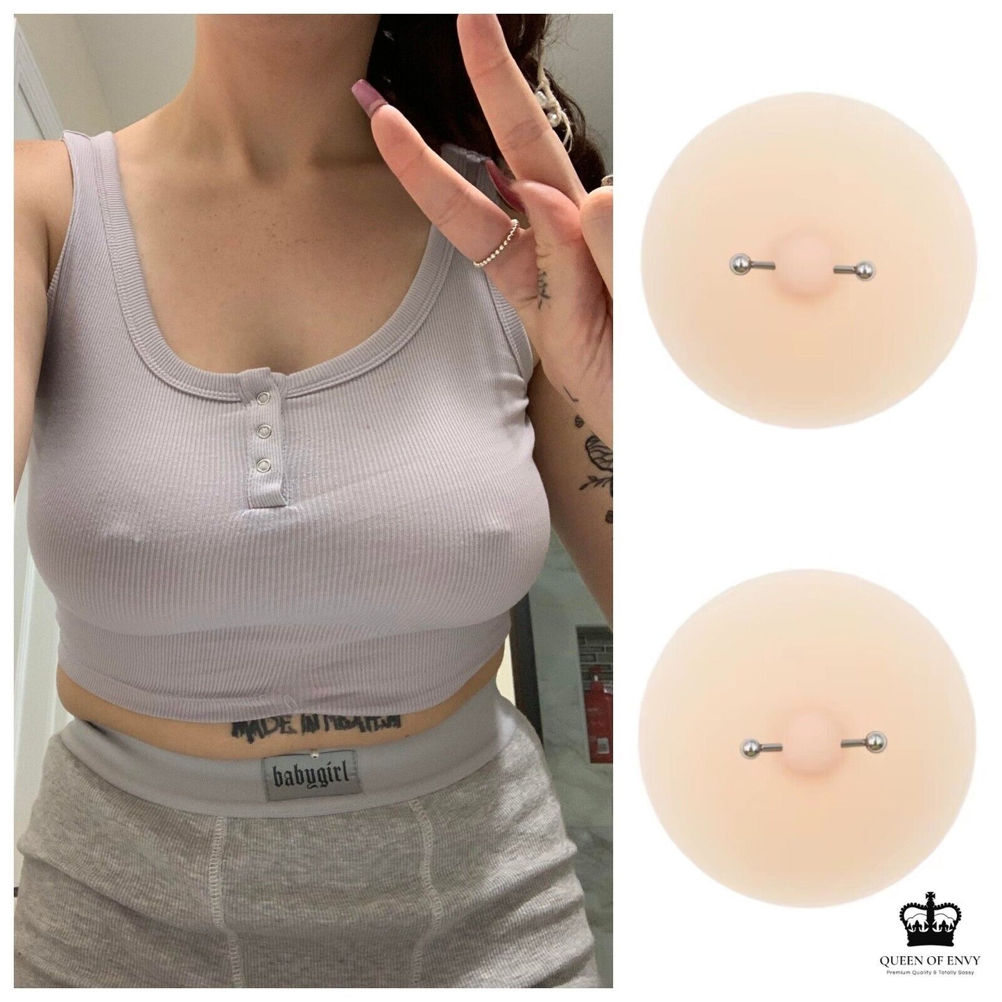 Womens Pasties Nipple Cover Silicone Faux Piercing Mens False Pierced Nipples