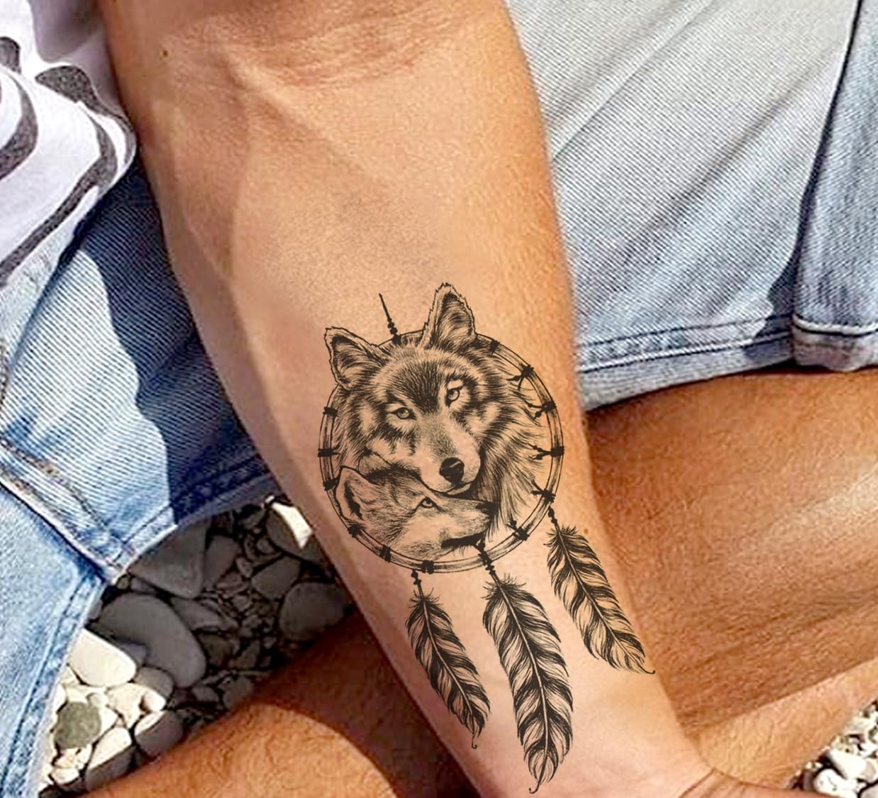 Mother Baby Wolf Dreamcatcher Womens Temporary Tattoo Fake Sticker Women Mens