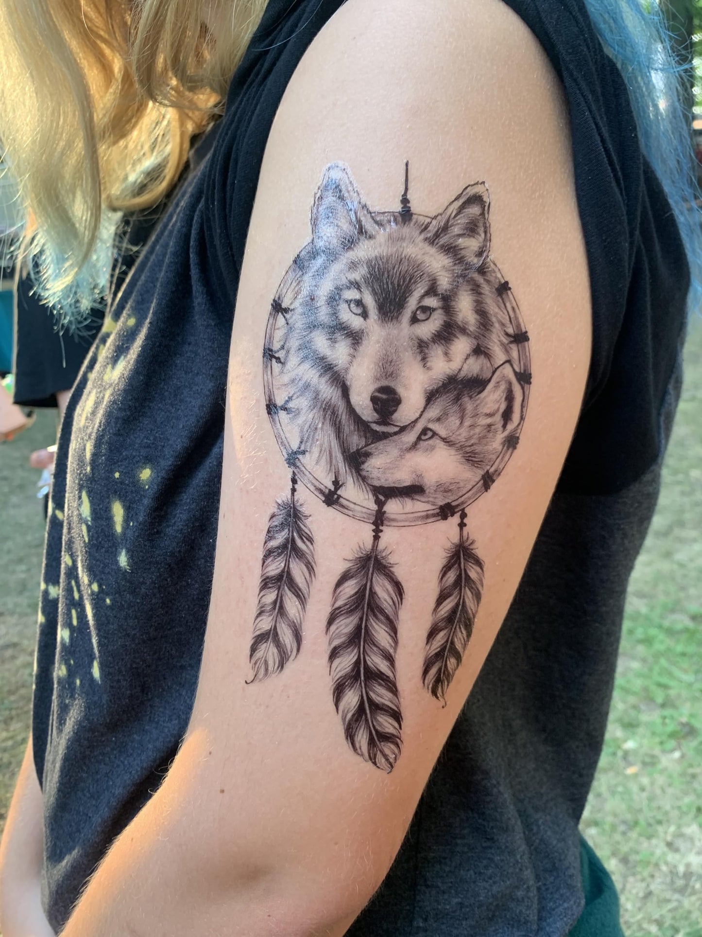 Mother Baby Wolf Dreamcatcher Womens Temporary Tattoo Fake Sticker Women Mens