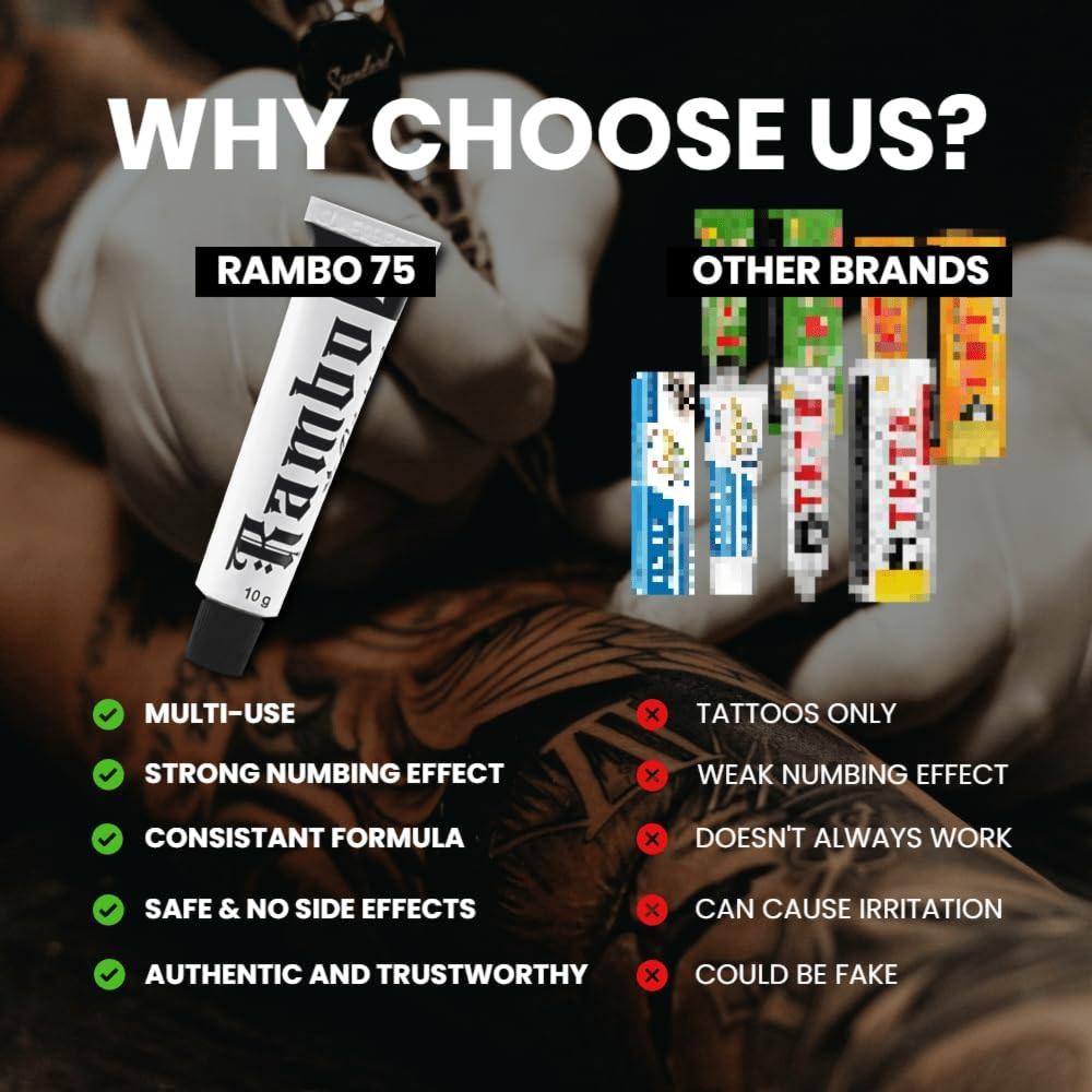 10 Pack Rambo 75% Tattoo Numbing Cream – Tattoo & Microblading Soothing Cream