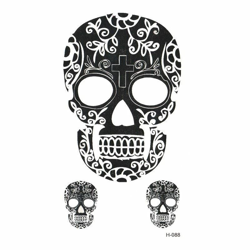 Skull Temporary Tattoos Women Mens Kids Fake Sticker Arm Halloween Waterproof