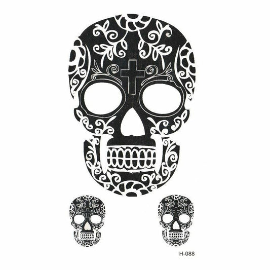Skull Temporary Tattoos Women Mens Kids Fake Sticker Arm Halloween Waterproof