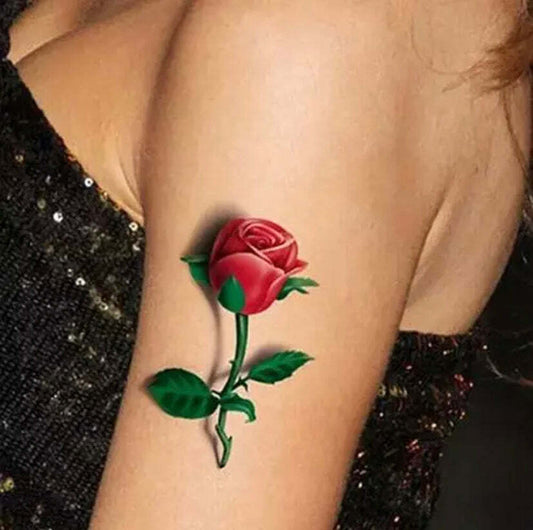 3D Rose Red Roses Flower Tattoos Womens Tattoo Fake Sticker Waterproof