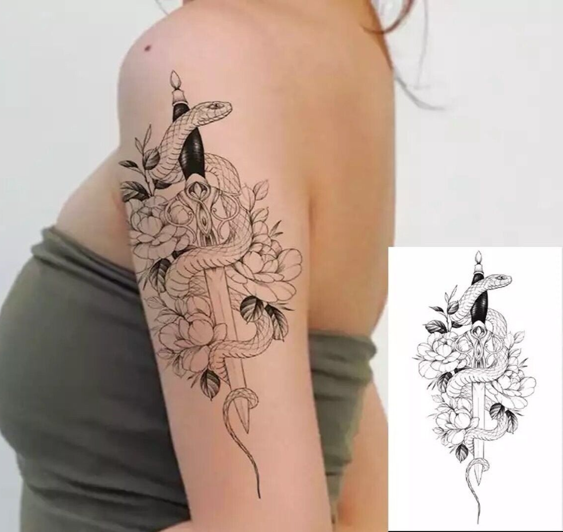 Snake Dagger Temporary Tattoo Waterproof Womens Tattoo Waterproof Body Chest
