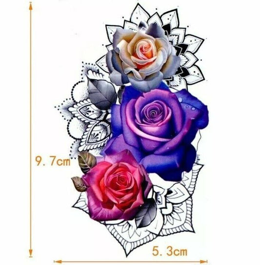 Purple Red White Roses Temporary Waterproof Tattoos Womens Fake Sticker Arm Leg