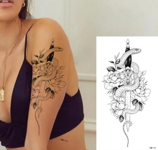 Snake Dagger Temporary Tattoo Waterproof Womens Tattoo Waterproof Body Chest