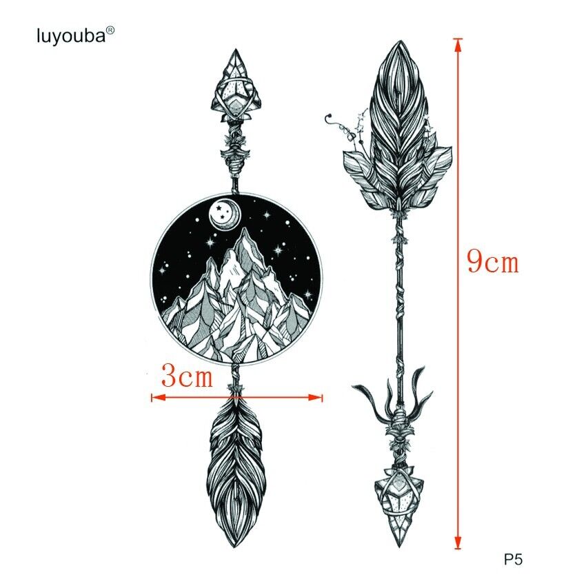 Feather Arrow Waterproof Mens Womens Temporary Tattoo Fake Stickers Arm Neck