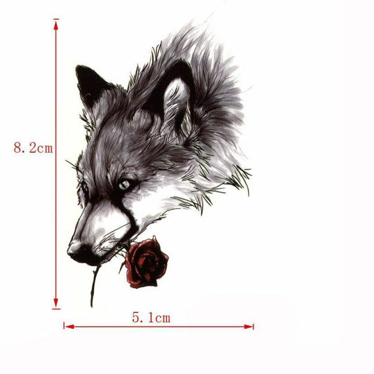 Wolf and Red Rose Waterproof Tattoos Women Mens Kids Fake Sticker Arm