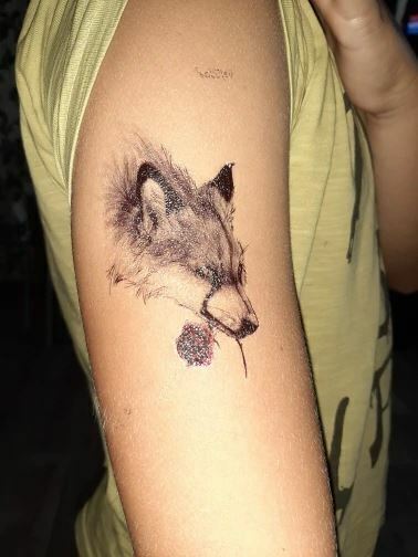 Wolf and Red Rose Waterproof Tattoos Women Mens Kids Fake Sticker Arm