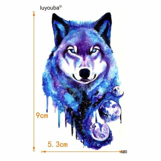 Wolf Moon Temporary Tattoos Women Mens Kids Fake Sticker Waterproof Tattoo