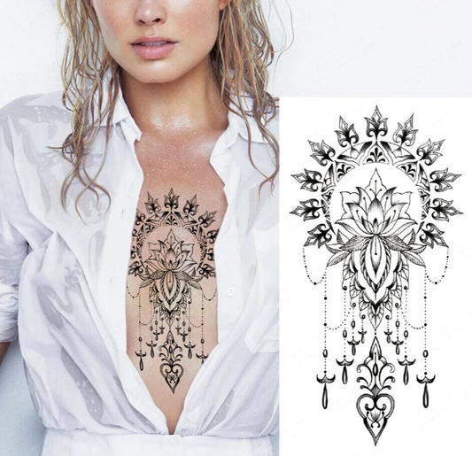 Lotus Flower Temporary Tattoo Waterproof Fake Sticker Womens Arm Leg Thigh Chest