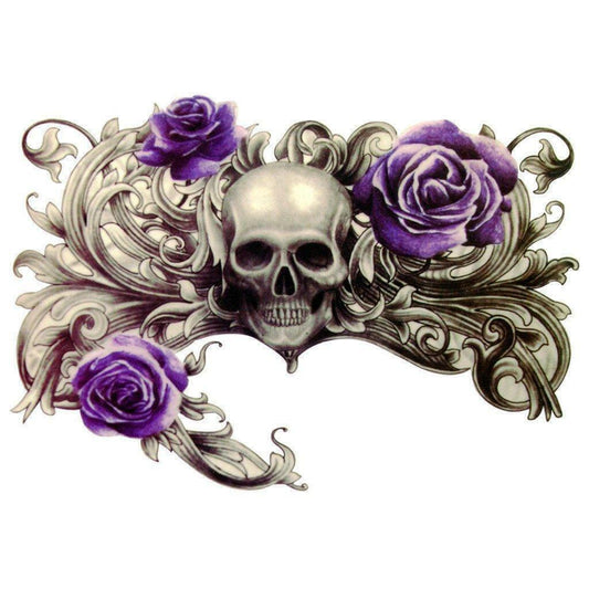 Purple Skulls Roses Temporary Tattoo Sticker Women Fake Chest Back UnderBoob Arm