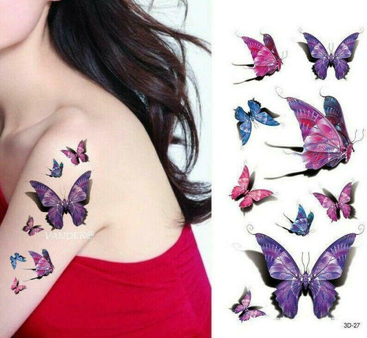 Purple Butterflies Temporary Tattoos Sticker Women Men Waterproof Fake Arm Band