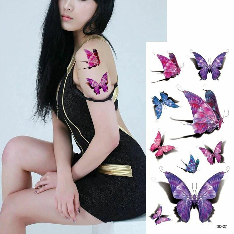 Purple Butterflies Temporary Tattoos Sticker Women Men Waterproof Fake Arm Band