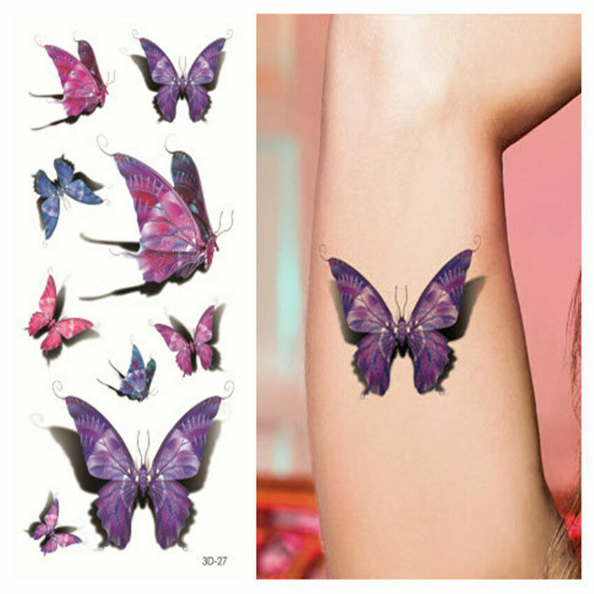 Purple Butterflies Temporary Tattoos Sticker Women Men Waterproof Fake Arm Band