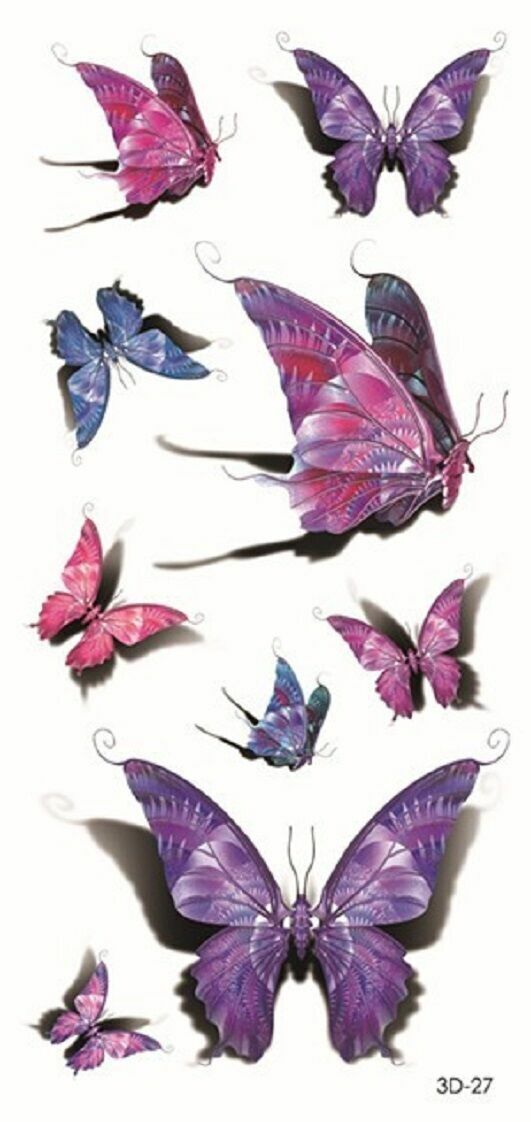 Purple Butterflies Temporary Tattoos Sticker Women Men Waterproof Fake Arm Band