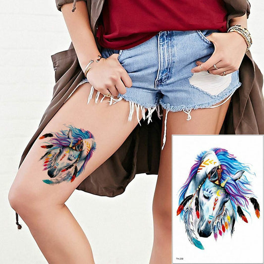 Horse Temporary Tattoo Sticker Womens Waterproof Girls Feather Tattoos
