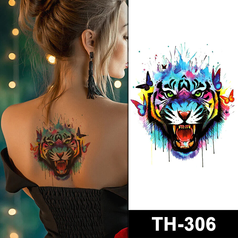 Tiger Butterflies Temporary Tattoos Sticker Womens Tattoo Waterproof Fake Arm