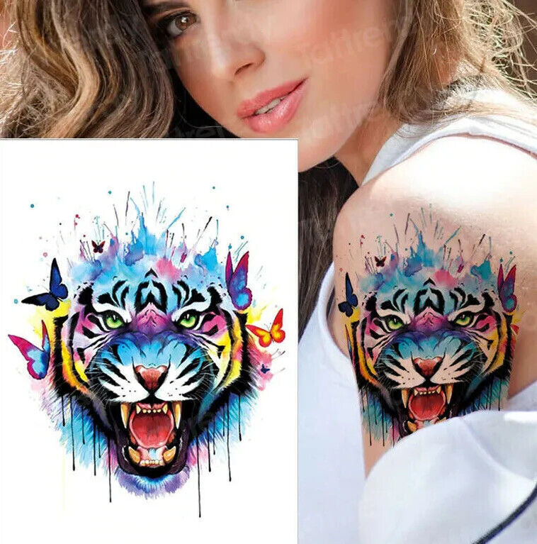 Tiger Butterflies Temporary Tattoos Sticker Womens Tattoo Waterproof Fake Arm